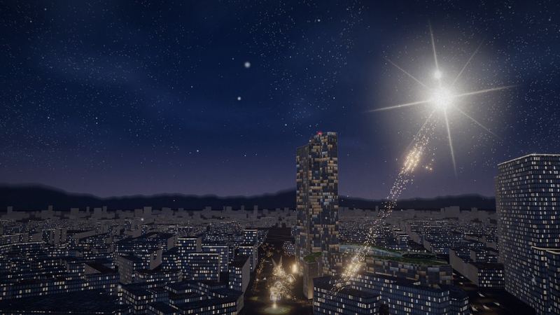 Il cielo sopra Milano con la stella cometa e la Torre di Palazzo Lombardia
