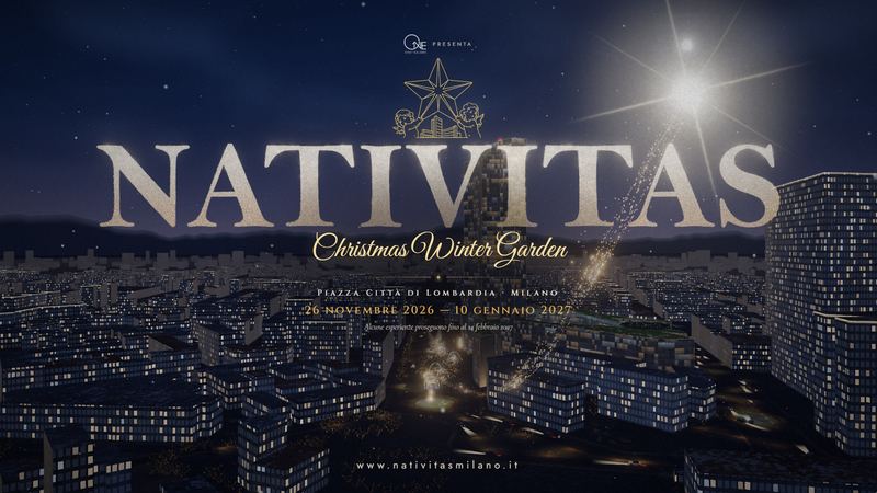 La locandina dei teaser: il marchio di NATIVITAS nel cielo di Milano