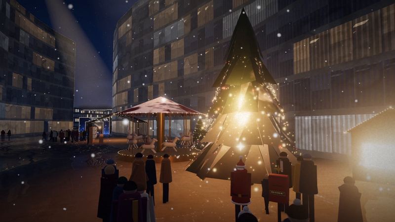 Piazzetta Galvani: la giostra e l'albero di 8 metri